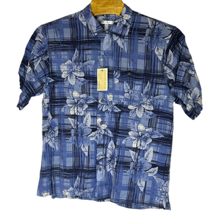 Geoffrey Beene Blue Hawaiian 100% Washable Silk Short Sleeve XL‎ New with Tags